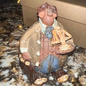 Vtg Signed Pottery Redware Clay Rare professor briefcase and scale Meadows 1982